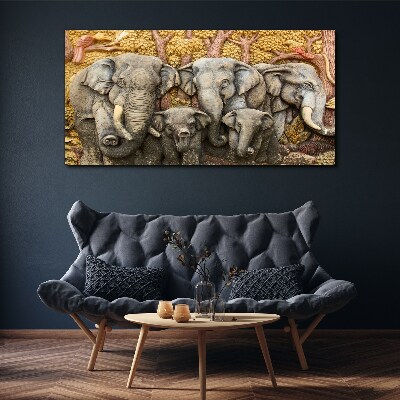 Family of elephants in a forest landscape Canvas Wall art