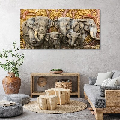 Family of elephants in a forest landscape Canvas Wall art