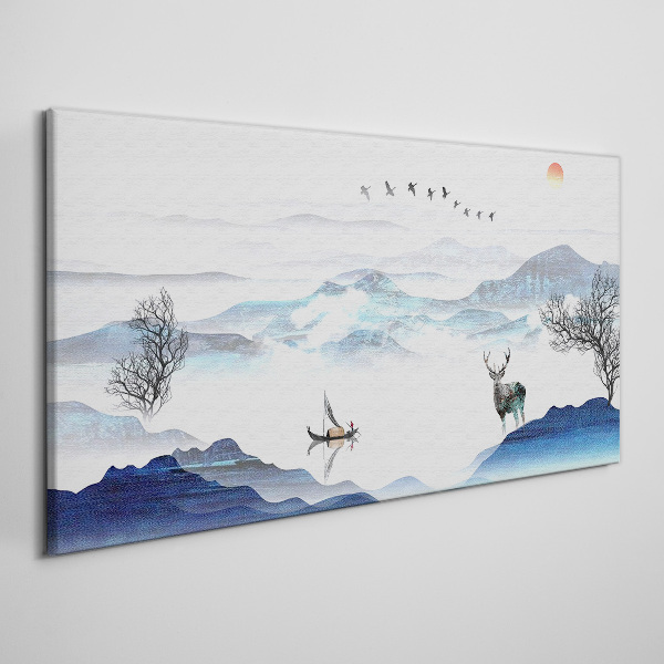A peaceful mountain landscape with a deer Canvas Wall art