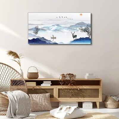 A peaceful mountain landscape with a deer Canvas Wall art