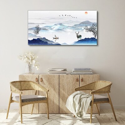 A peaceful mountain landscape with a deer Canvas Wall art