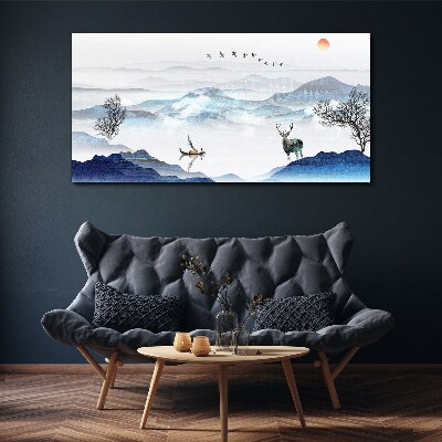 A peaceful mountain landscape with a deer Canvas Wall art
