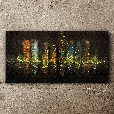 The city at night in the glow of lights Canvas Wall art