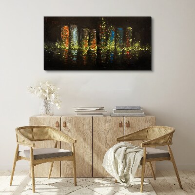 The city at night in the glow of lights Canvas Wall art