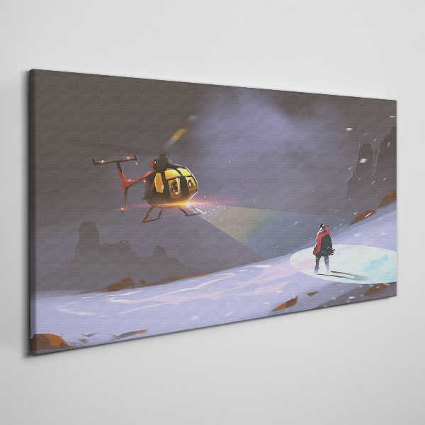 Helicopter in a mountain landscape Canvas Wall art