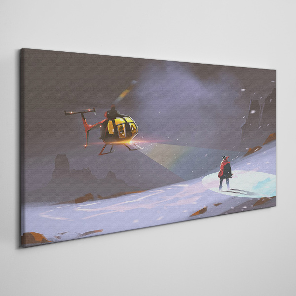 Mountain snow helicopter Canvas Wall art