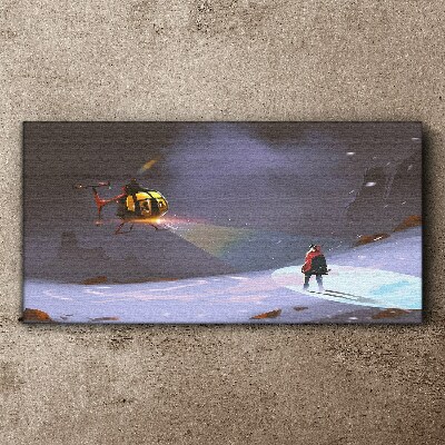 Mountain snow helicopter Canvas Wall art