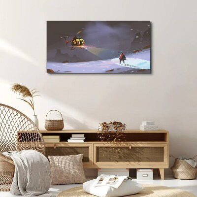Helicopter in a mountain landscape Canvas Wall art