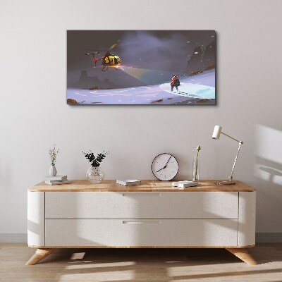 Helicopter in a mountain landscape Canvas Wall art