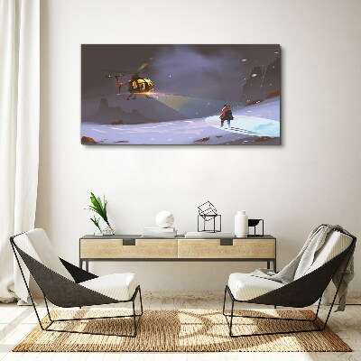 Helicopter in a mountain landscape Canvas Wall art