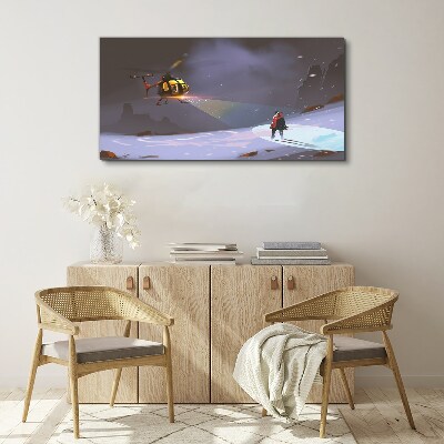 Helicopter in a mountain landscape Canvas Wall art