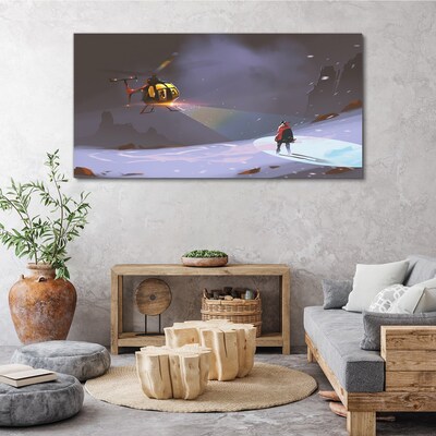Helicopter in a mountain landscape Canvas Wall art