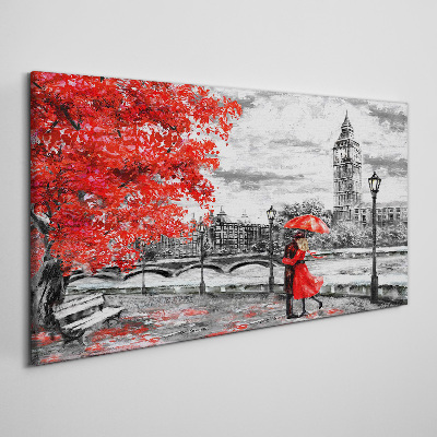 Red umbrella in rainy London Canvas print