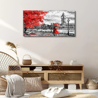 Red umbrella in rainy London Canvas print