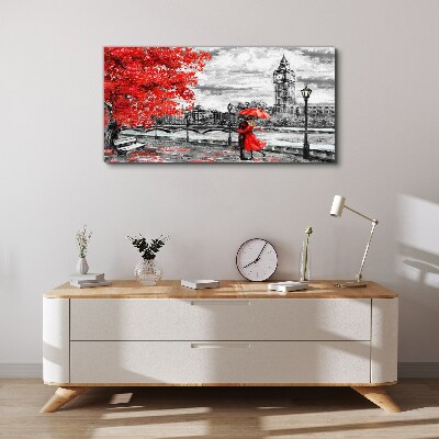 Red umbrella in rainy London Canvas print