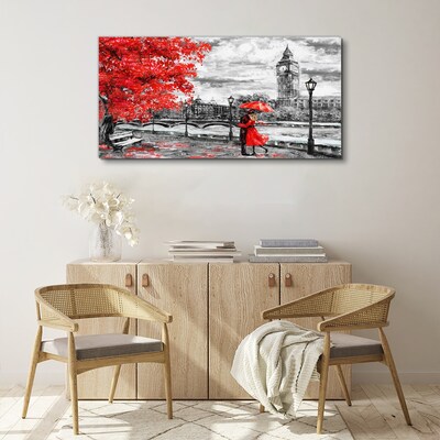 Red umbrella in rainy London Canvas print