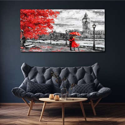Red umbrella in rainy London Canvas print