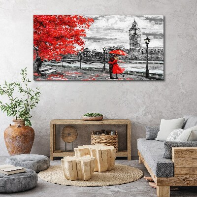 Red umbrella in rainy London Canvas print