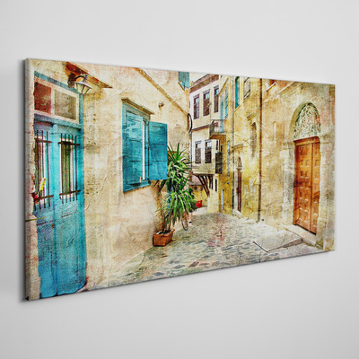 City lane door window Canvas Wall art