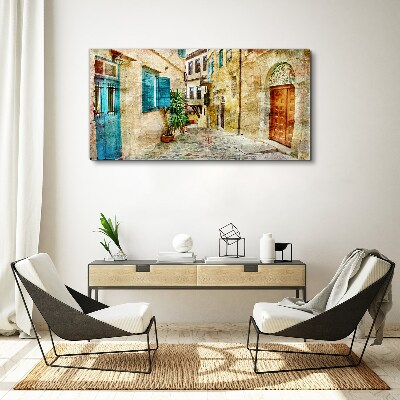 City lane door window Canvas Wall art