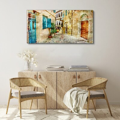 City lane door window Canvas Wall art