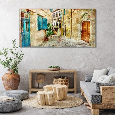 City lane door window Canvas Wall art