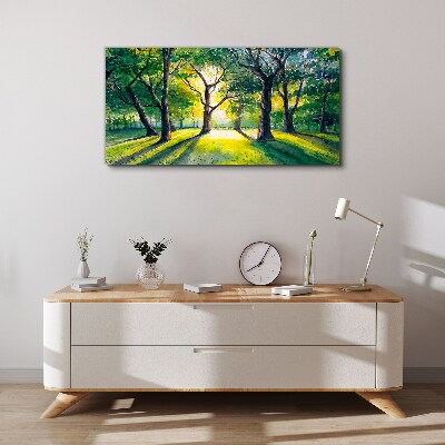 Golden rays in the forest grove Canvas Wall art