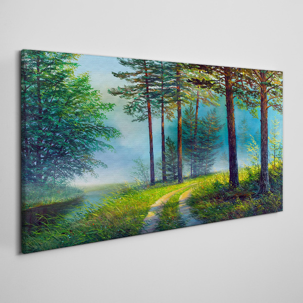 Forest path in the morning fog Canvas print