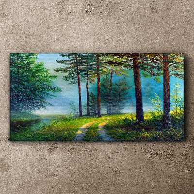 Forest path in the morning fog Canvas print