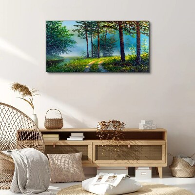Forest path in the morning fog Canvas print