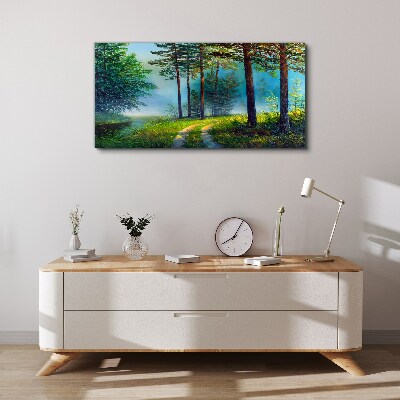 Forest path in the morning fog Canvas print