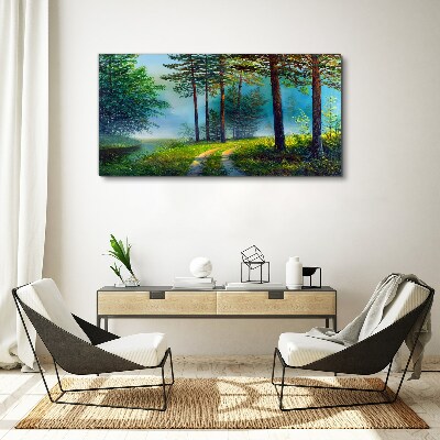 Forest path in the morning fog Canvas print