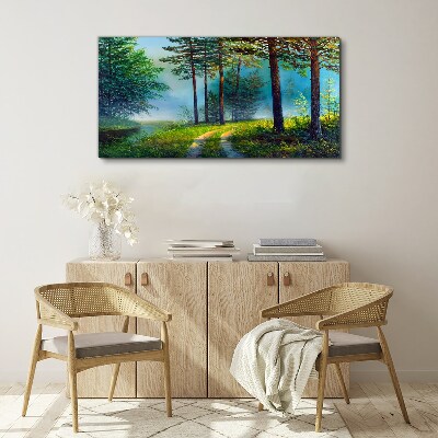Forest path in the morning fog Canvas print