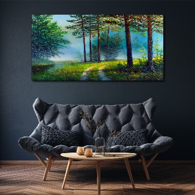 Forest path in the morning fog Canvas print