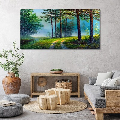 Forest path in the morning fog Canvas print