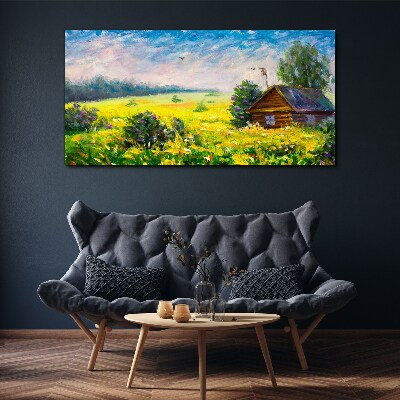 Summer landscapes with a cottage in the field Canvas Wall art