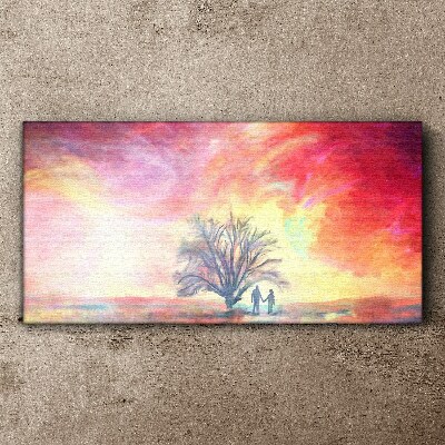 Romantic sunset under the tree Canvas print