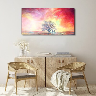 Romantic sunset under the tree Canvas print