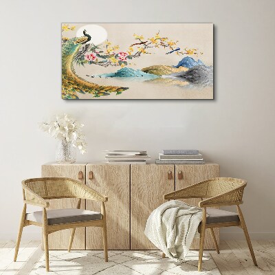 Peacock in Blooming Landscape Canvas Wall art
