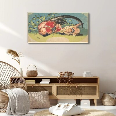 Rooster and chicken in the garden Canvas print