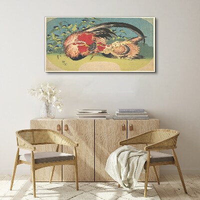 Rooster and chicken in the garden Canvas print