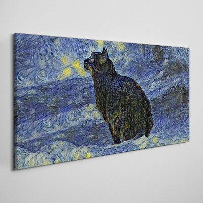 Abstraction night cat stars Canvas Wall art
