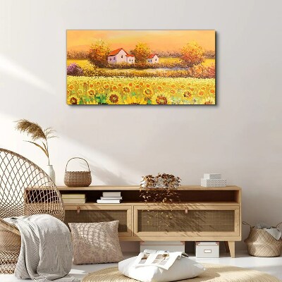 Sunflowers meadow trees Canvas Wall art