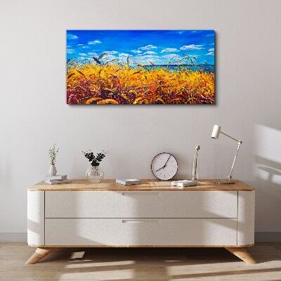 Golden fields under blue sky Canvas Wall art
