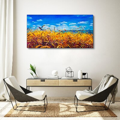 Golden fields under blue sky Canvas Wall art