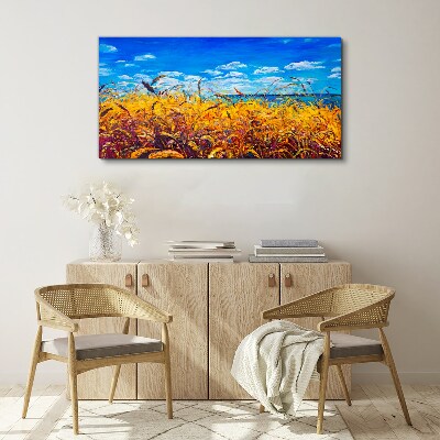 Golden fields under blue sky Canvas Wall art