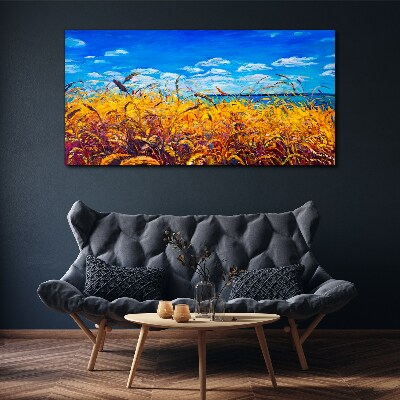 Golden fields under blue sky Canvas Wall art