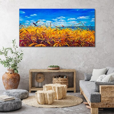 Golden fields under blue sky Canvas Wall art