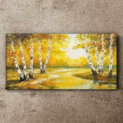 Golden autumn among the birches Canvas print