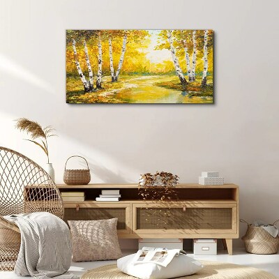 Golden autumn among the birches Canvas print